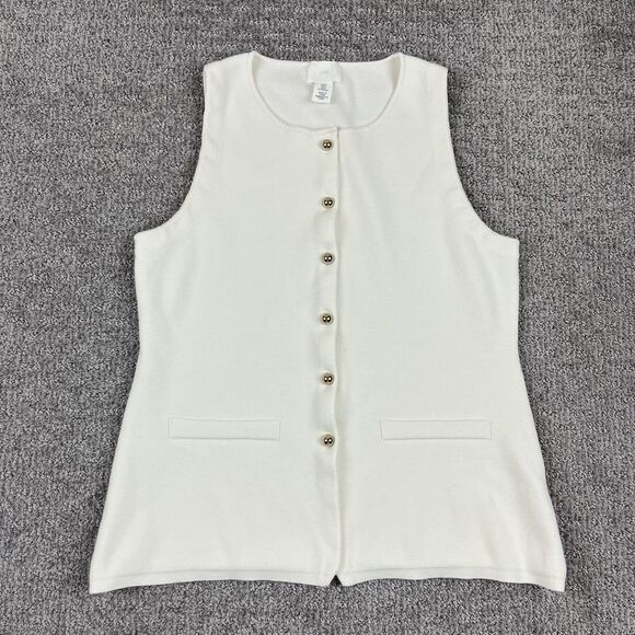 H&M Sweater Vest Womens Medium White Button Front Gold Buttons Knit Sleeveless - Picture 1 of 7